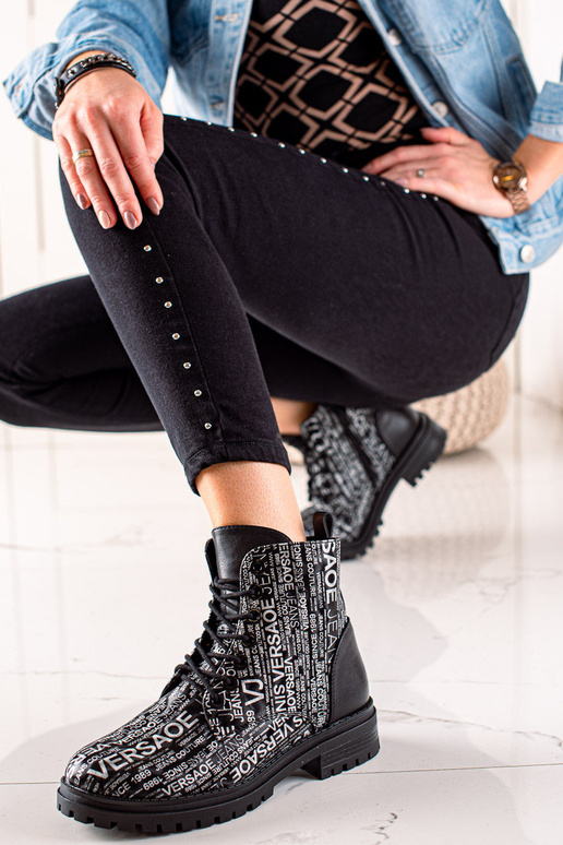 botas com estampa para mulheres em preto