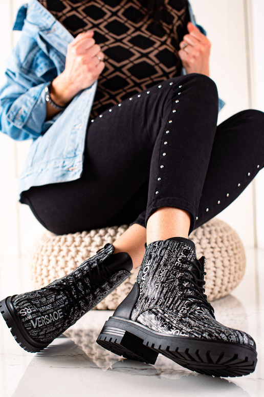 botas com estampa para mulheres em preto