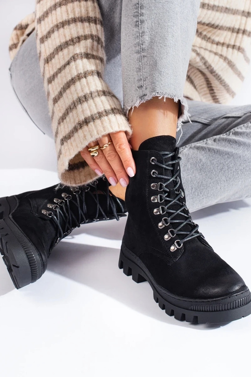 botas femininas de camurça preta Potocki