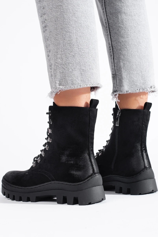 botas femininas de camurça preta Potocki