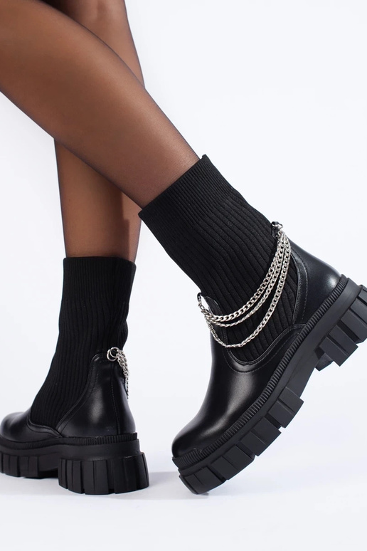 botins femininos pretos com parte...