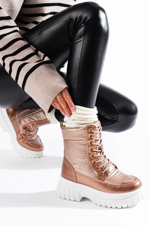 Botas de neve femininas douradas com...