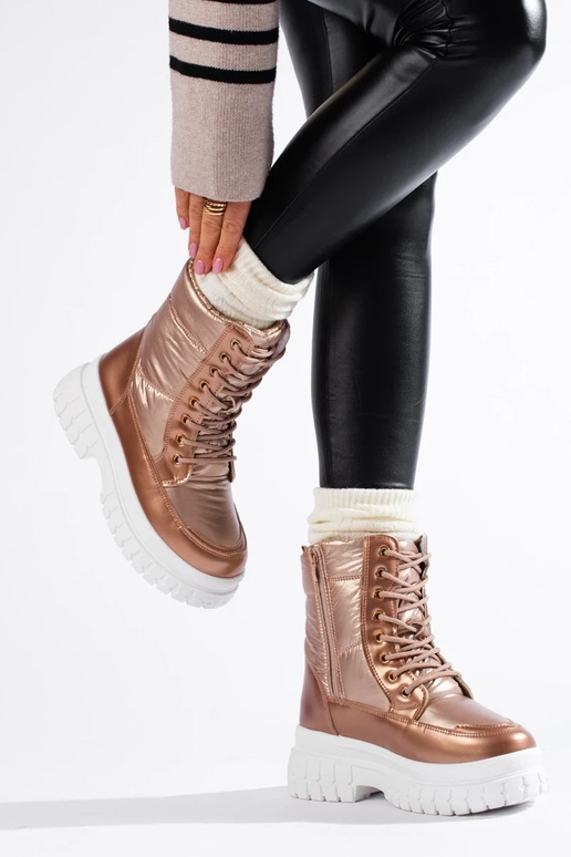 Botas de neve femininas douradas com...