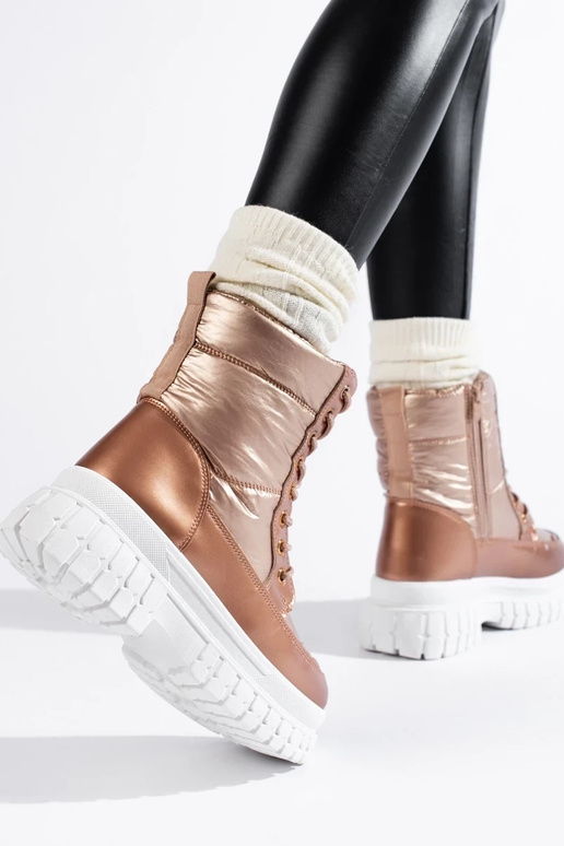 Botas de neve femininas douradas com...