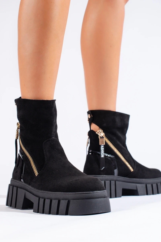 Botas femininas de camurça preta com...