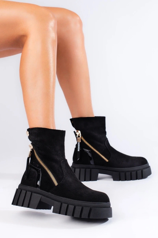 Botas femininas de camurça preta com...