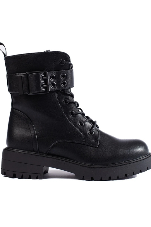 Botas femininas amarradas em couro...