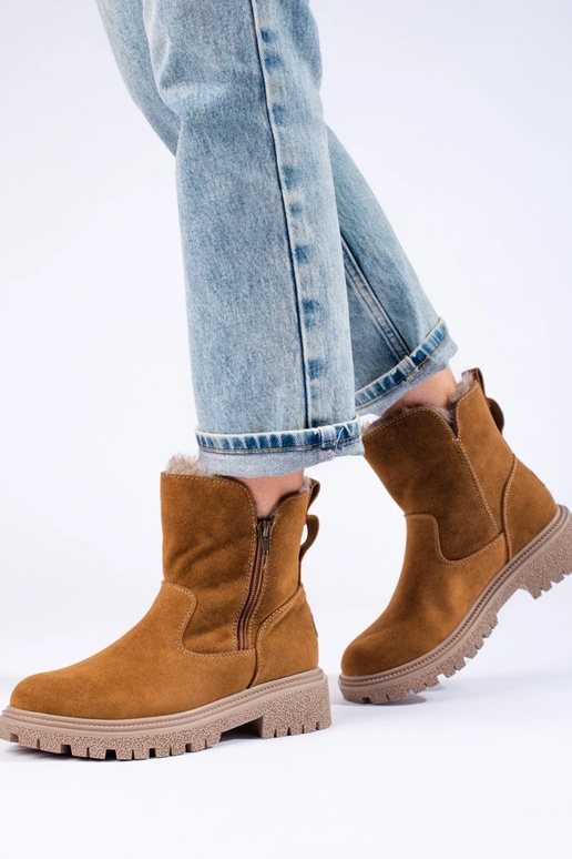 Botas femininas de camurça marrom com...