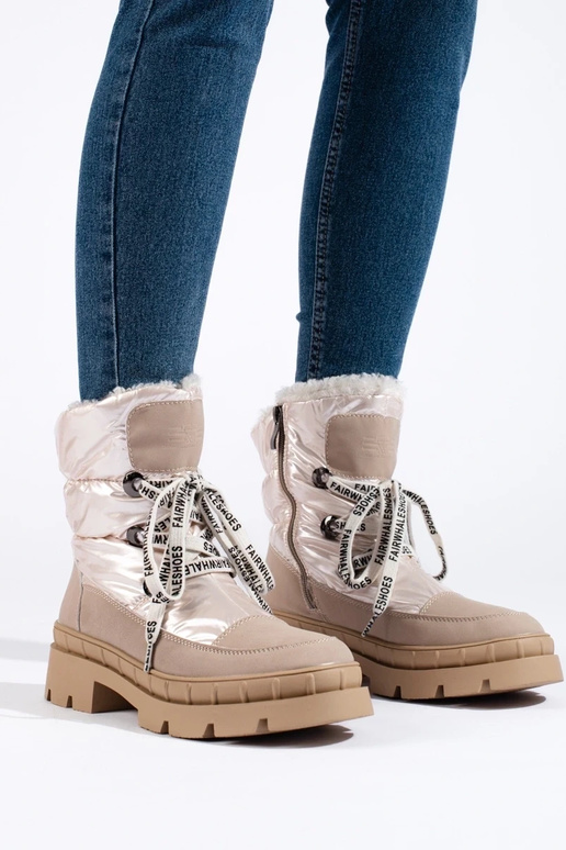botas de neve femininas bege com pele botas de neve femininas bege com pele