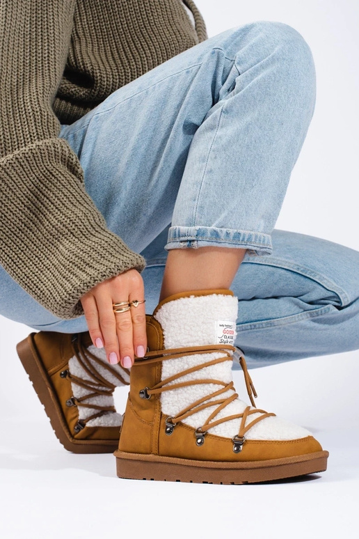 botas de neve femininas de camelo quente