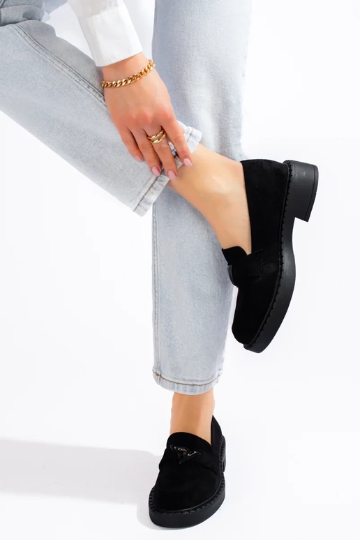 mocassins femininos de camurça preta...