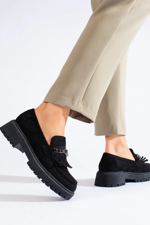 Mocassins femininos pretos de camurça... Mocassins femininos pretos de camurça...