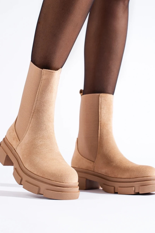 Botas Sapatos femininos em camurça bege Botas Sapatos femininos em camurça bege