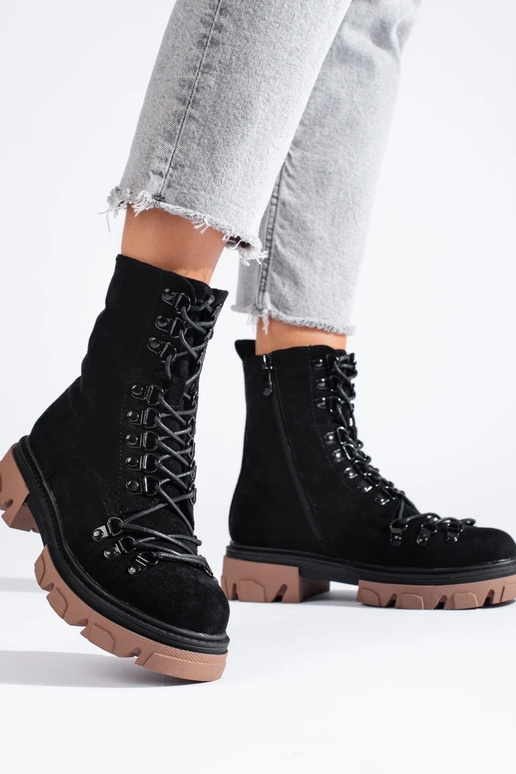 Botas Vinceza em camurça preta com...