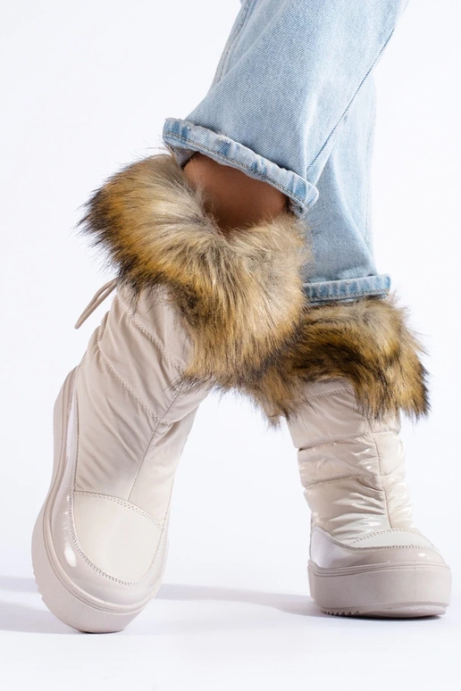 Botas femininas de neve creme com pele