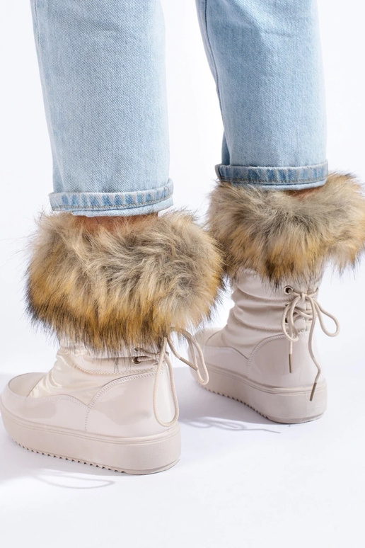 Botas femininas de neve creme com pele