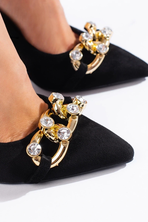 salto alto em camurça preta com...