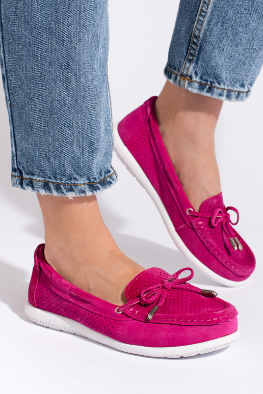 Mocassins femininos rosa brilhante