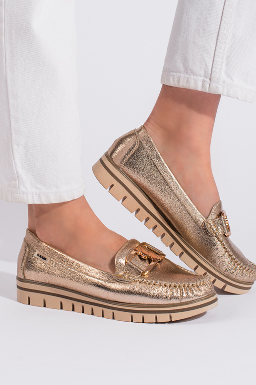 mocassins femininos dourados com...