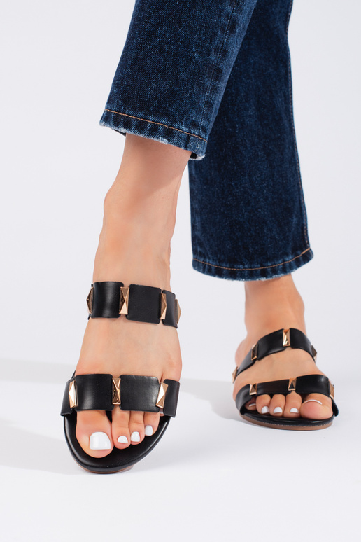 chinelos femininos negros com sola plana