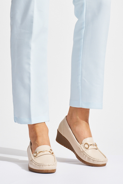 mocassins femininos bege em cunha com...