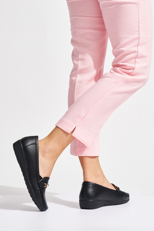 mocassins femininos negros ze zdobieniem