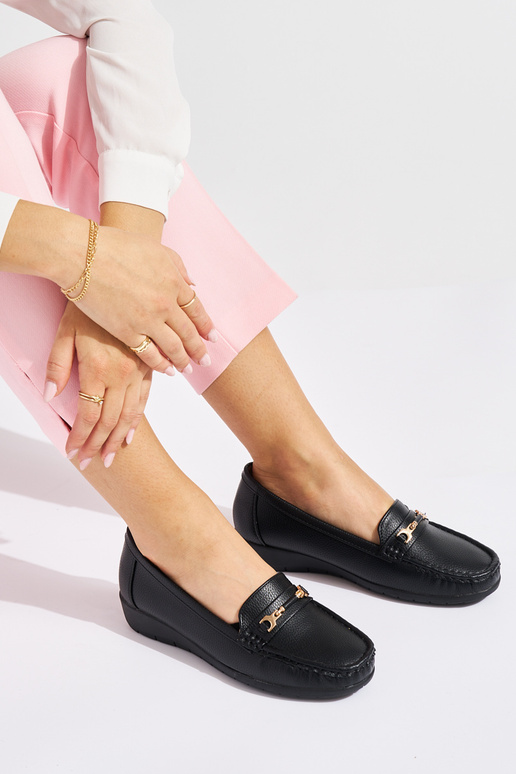 mocassins femininos negros ze zdobieniem