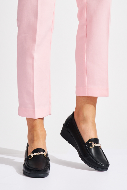 mocassins femininos negros em cunha...