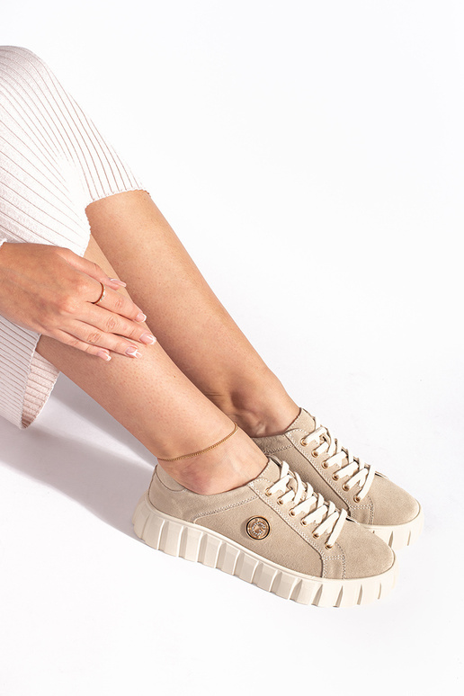 botins marfim com plataforma Couro...