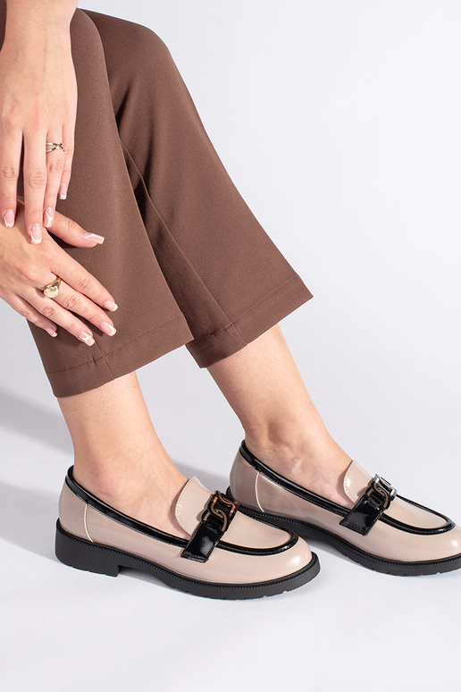 bege lacado mocassins femininos com... bege lacado mocassins femininos com...