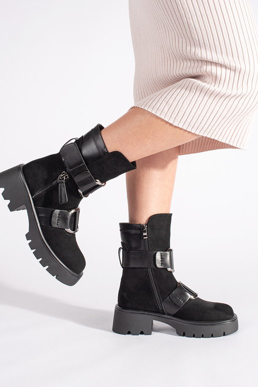 cor preta de camurça Sapatos...