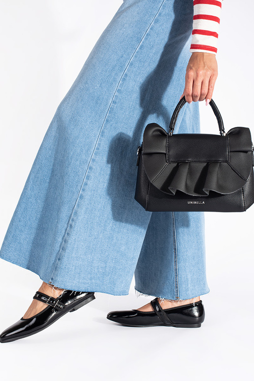 preto bolsa elegante z ozdobną falbanką