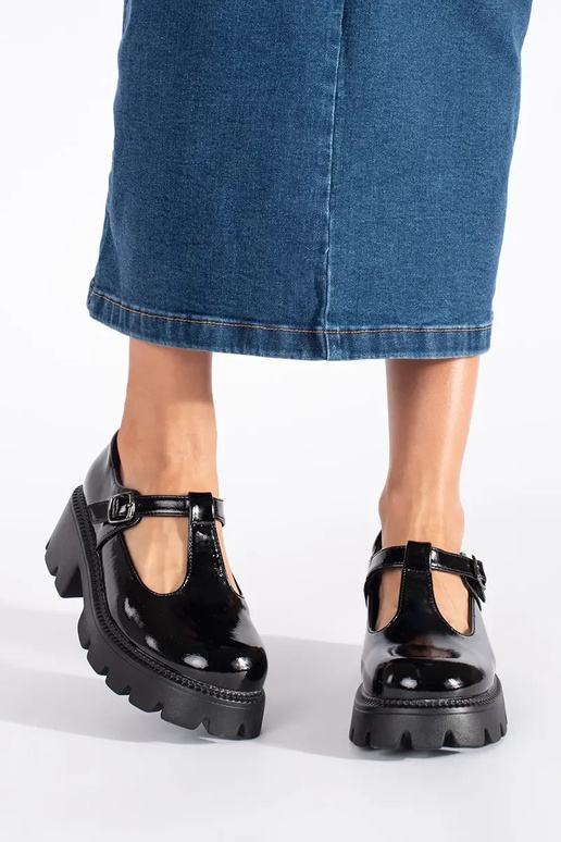 cor preta lacado Sapatos femininos...