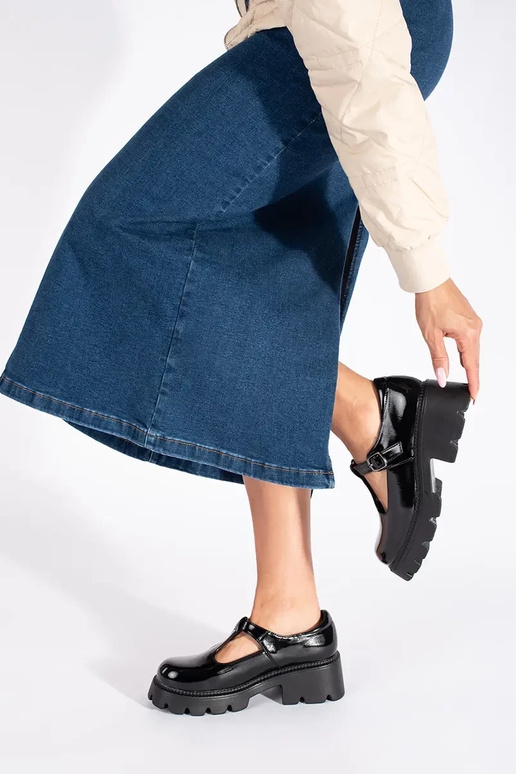 cor preta lacado Sapatos femininos...