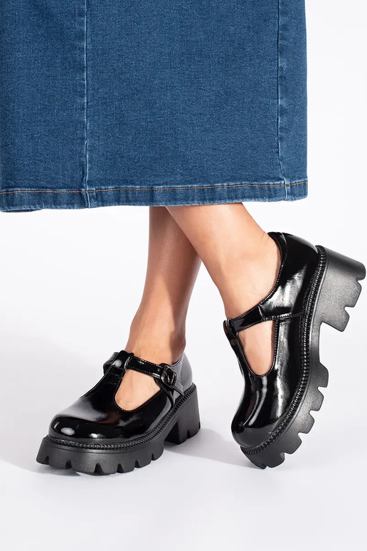 cor preta lacado Sapatos femininos...