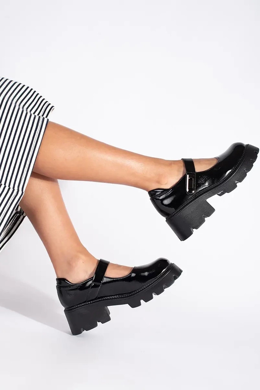 cor preta lacado mulheres meio sapato...