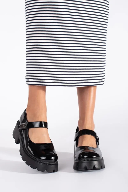 cor preta lacado mulheres meio sapato...