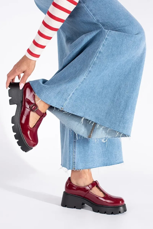 Borgonha lacado Sapatos femininos com...