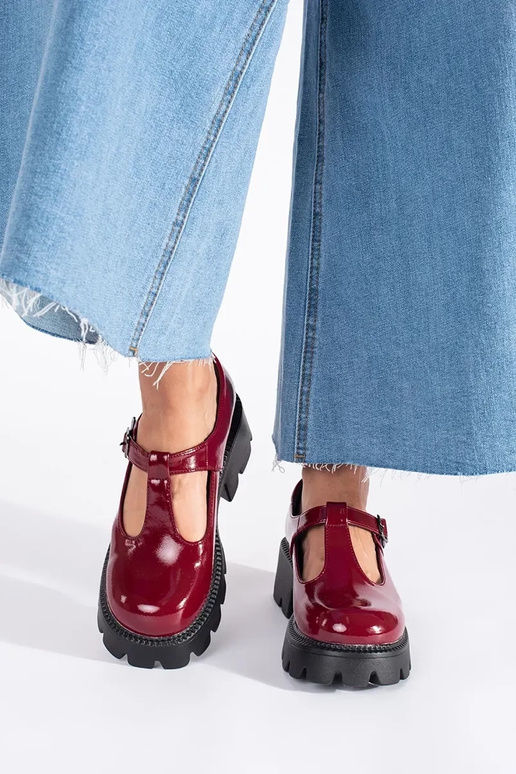 Borgonha lacado Sapatos femininos com...