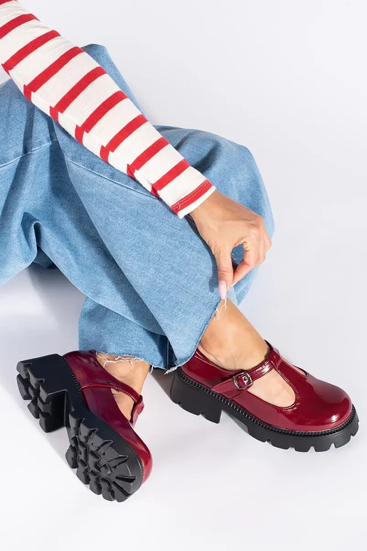 Borgonha lacado Sapatos femininos com...