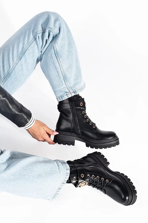 cor preta Sapatos femininos com fita...