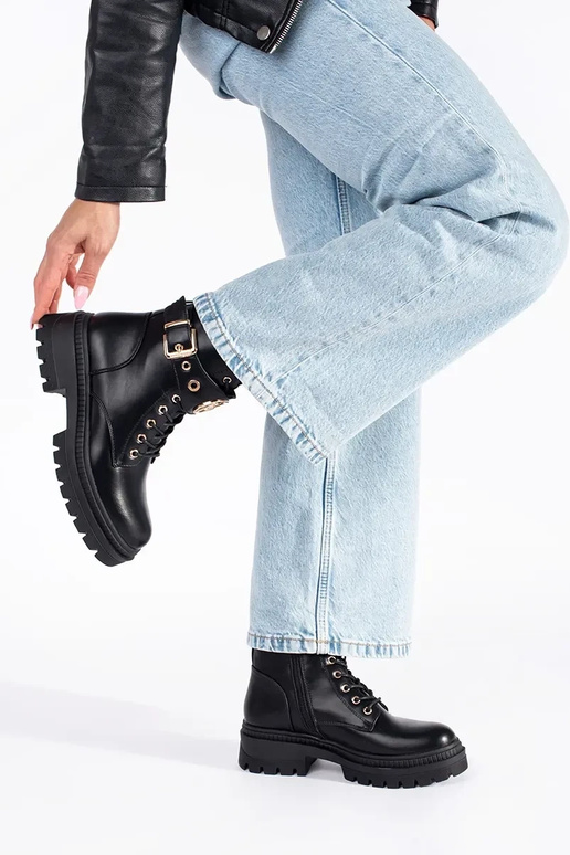 cor preta Sapatos femininos com fita...