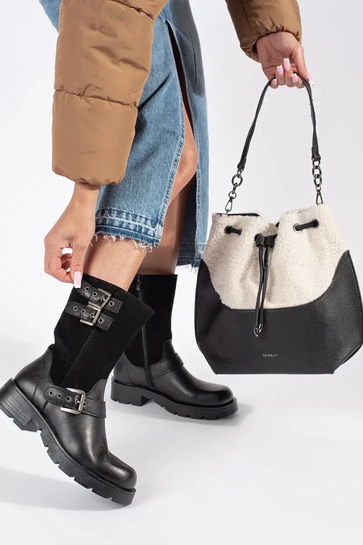 Mala de mão preta elegante com pelo