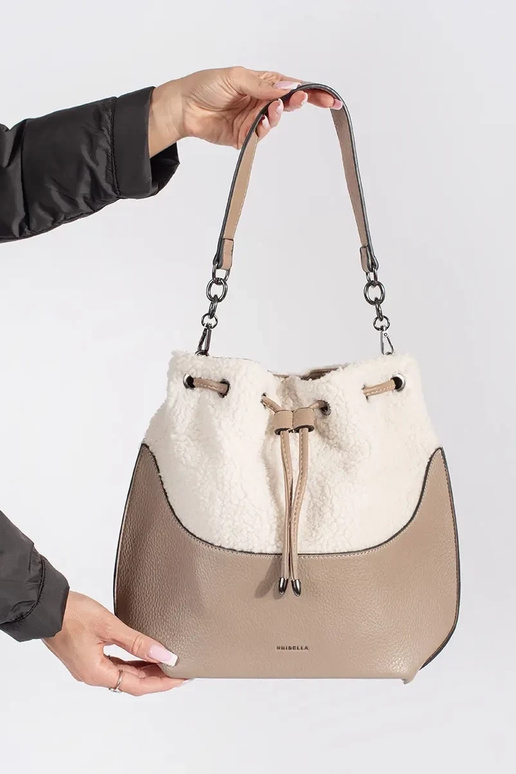 Bolsa de mão elegante com pelo em marfim