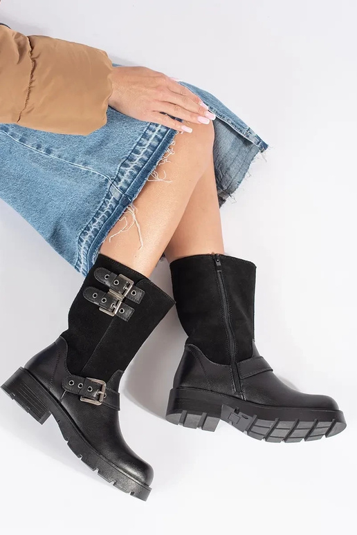 Sapatos de senhora em pele preta com...