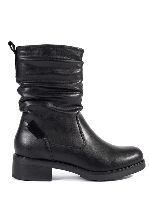 Botas de couro preto de salto baixo...