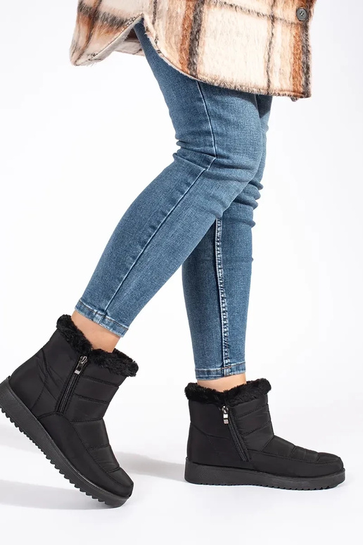 cor preta a luz Botas de neve femininas