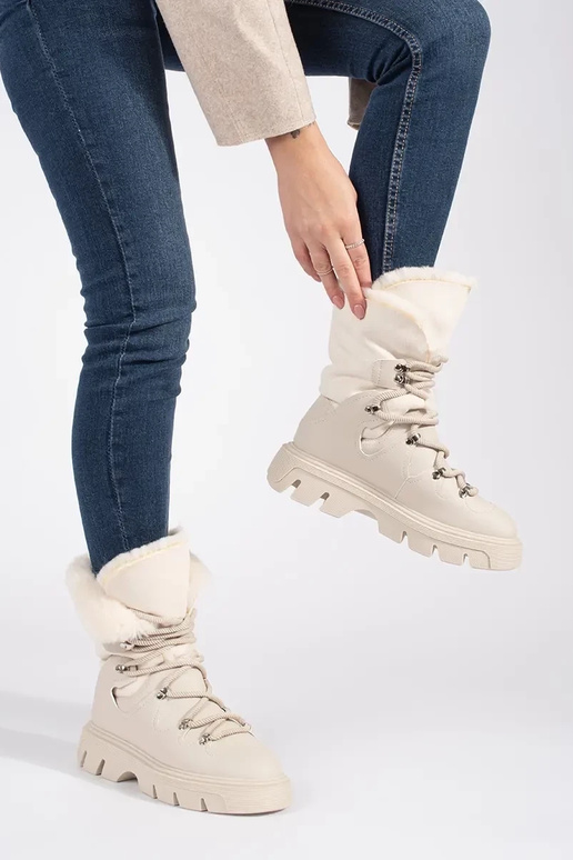 bege amarrado Botas de neve femininas...