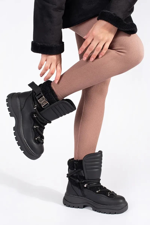 cor preta Botas de neve femininas com...