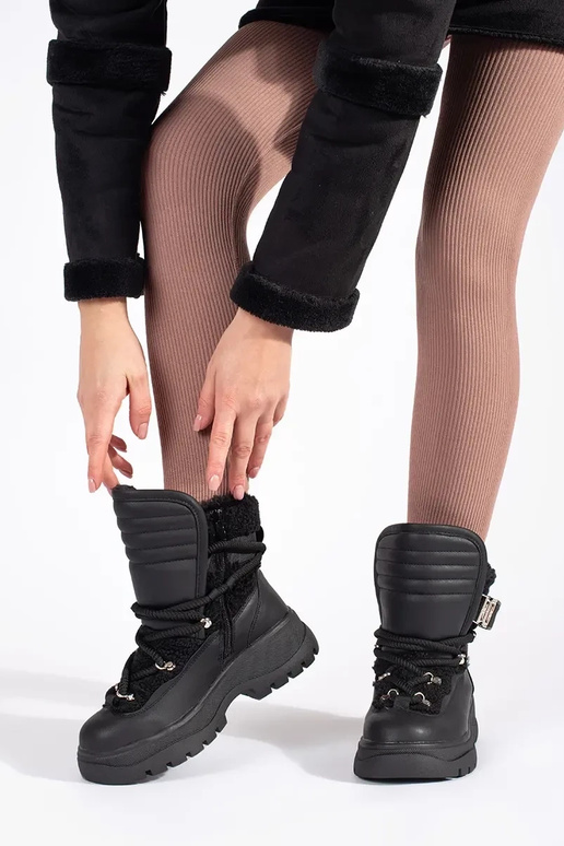 cor preta Botas de neve femininas com...